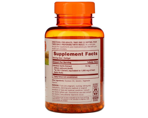Sundown Naturals, Экстракт чеснока без запаха, 1000 мг, 250 мягких таблеток Sundown Naturals, Экстракт чеснока без запаха, 1000 мг, 250 мягких таблеток