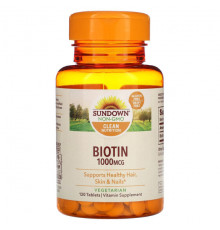 Для волос и ногтей Sundown Naturals, Биотин, 1000 мкг, 120 таблеток