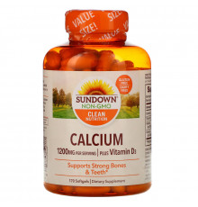 Sundown Naturals, Кальций плюс витамин D3, 1200 мг, 170 гелевых капсул