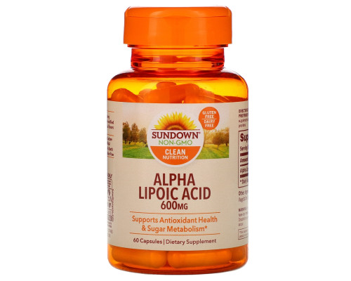 Sundown Naturals, Альфа-липоевая кислота, 600 мг, 60 капсул