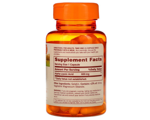 Sundown Naturals, Альфа-липоевая кислота, 600 мг, 60 капсул
