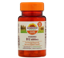 Sundown Naturals, Растворимый B12, со вкусом вишни, 6000 мкг, 60 микропастилок
