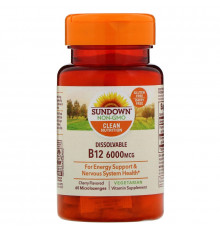 Sundown Naturals, Растворимый B12, со вкусом вишни, 6000 мкг, 60 микропастилок