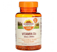 Витамин D Sundown Naturals, Витамин D3, 50 мкг (2000 МЕ), 350 мягких таблеток