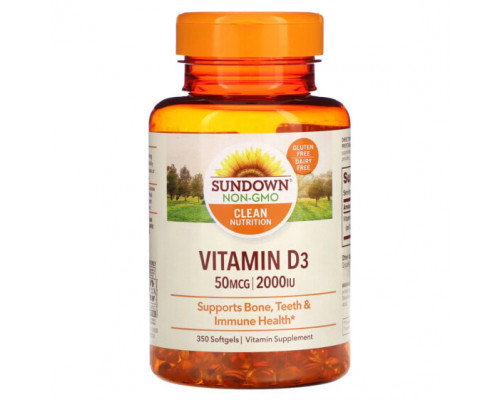 Витамин D Sundown Naturals, Витамин D3, 50 мкг (2000 МЕ), 350 мягких таблеток Витамин D Sundown Naturals, Витамин D3, 50 мкг (2000 МЕ), 350 мягких таблеток