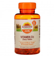 Sundown Naturals, Витамин D3, 25 мкг (1000 МЕ), 400 мягких таблеток