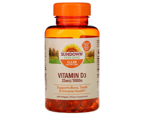 Sundown Naturals, Витамин D3, 25 мкг (1000 МЕ), 400 мягких таблеток Sundown Naturals, Витамин D3, 25 мкг (1000 МЕ), 400 мягких таблеток