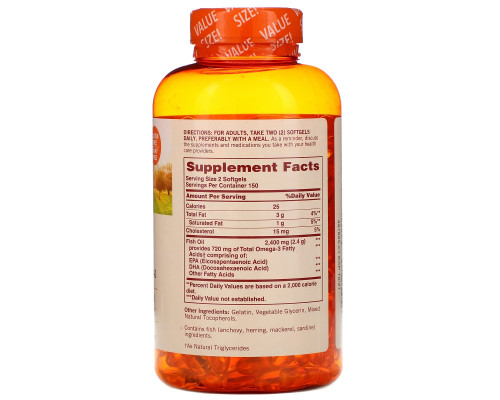 Sundown Naturals, Рыбий жир, 1200 мг, 300 мягкие капсул Sundown Naturals, Рыбий жир, 1200 мг, 300 мягкие капсул
