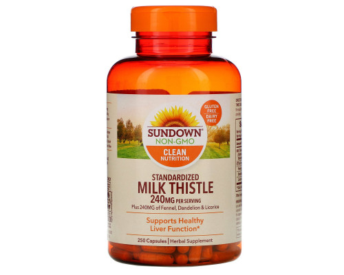 Sundown Naturals, Стандартизированная расторопша пятнистая, 240 мг, 250 капсул Sundown Naturals, Стандартизированная расторопша пятнистая, 240 мг, 250 капсул