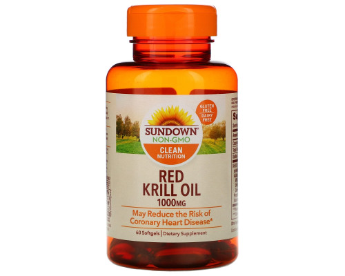 Sundown Naturals, Жир красного криля, 1000 мг, 60 мягких таблеток Sundown Naturals, Жир красного криля, 1000 мг, 60 мягких таблеток
