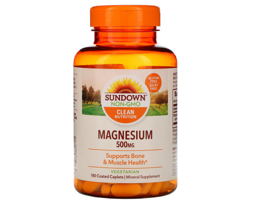 Sundown Naturals, Магний, 500 мг, 180 капсуловидных таблеток Sundown Naturals, Магний, 500 мг, 180 капсуловидных таблеток