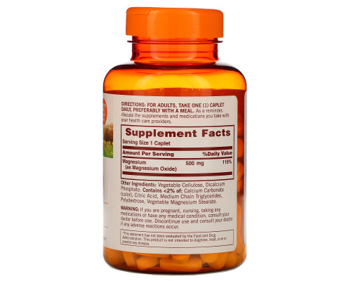 Sundown Naturals, Магний, 500 мг, 180 капсуловидных таблеток Sundown Naturals, Магний, 500 мг, 180 капсуловидных таблеток