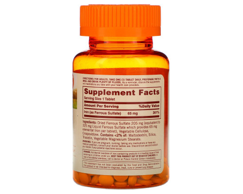 Sundown Naturals, Железо, 65 мг, 120 таблеток Sundown Naturals, Железо, 65 мг, 120 таблеток