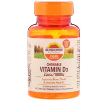 Sundown Naturals, Витамин D3 с клубнично-банановым вкусом, 25 мг (1000 МЕ), 120 жевательных таблеток