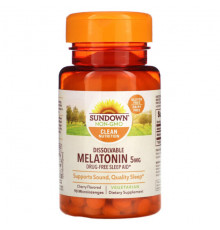 Для здорового сна Sundown Naturals, Растворимый мелатонин, вишня, 5 мг, 90 микролозжей