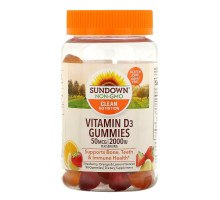 Sundown Naturals, Жевательные таблетки с витамином D3 со вкусами клубники, апельсина и лимона, 50 мкг /2 000 МЕ, 90 жевательных таблеток