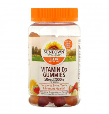 Sundown Naturals, Жевательные таблетки с витамином D3 со вкусами клубники, апельсина и лимона, 50 мкг /2 000 МЕ, 90 жевательных таблеток
