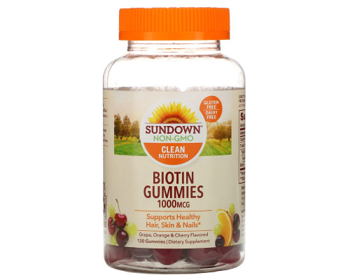 Sundown Naturals, Жевательные таблетки с биотином, виноград, апельсин и вишня, 1000 мкг, 130 жевательных таблеток Sundown Naturals, Жевательные таблетки с биотином, виноград, апельсин и вишня, 1000 мкг, 130 жевательных таблеток
