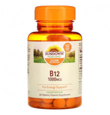 Витамины группы B Sundown Naturals, Витамин B-12, 1000 мкг, 60 таблеток