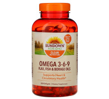 Sundown Naturals, Омега 3-6-9 - льняное масло, рыбий жир и масло бурачника, 200 мягких таблеток