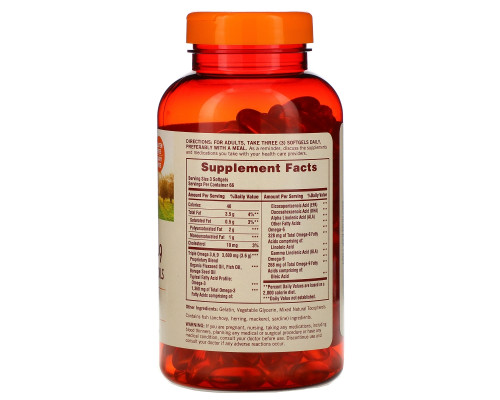Sundown Naturals, Омега 3-6-9 - льняное масло, рыбий жир и масло бурачника, 200 мягких таблеток Sundown Naturals, Омега 3-6-9 - льняное масло, рыбий жир и масло бурачника, 200 мягких таблеток