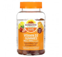 Витамин D Sundown Naturals, Витамин D3, жевательные мармеладки, клубника, апельсин и лимон, 25 мкг (1000 МЕ), 150 жевательных таблеток