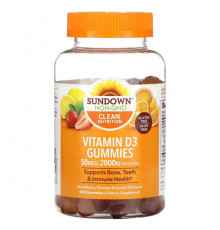 Витамин D Sundown Naturals, Витамин D3, жевательные мармеладки, клубника, апельсин и лимон, 25 мкг (1000 МЕ), 150 жевательных таблеток