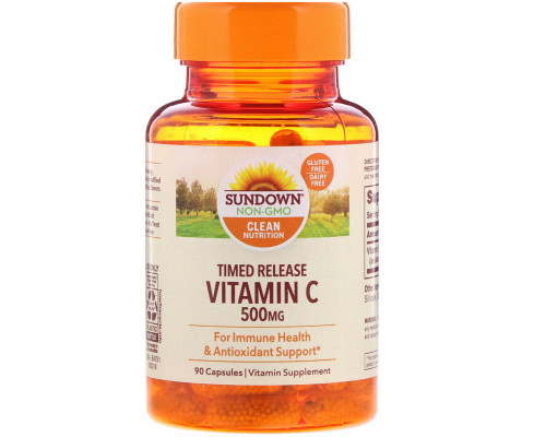 Sundown Naturals, Витамин C, 500 мг, 90 капсул с медленным высвобождением Sundown Naturals, Витамин C, 500 мг, 90 капсул с медленным высвобождением