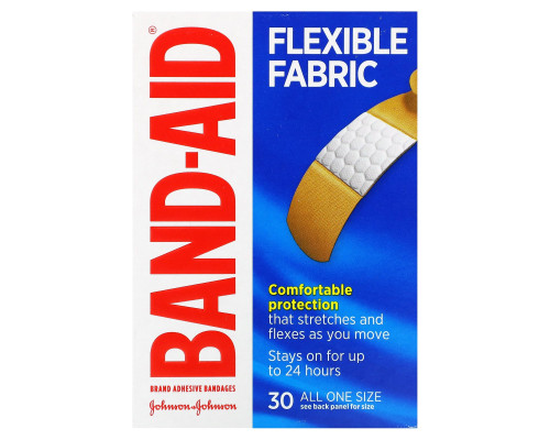 Band Aid, Brand Adhesive Bandages, Flexible Fabric, 30 Bandages Band Aid, Brand Adhesive Bandages, Flexible Fabric, 30 Bandages