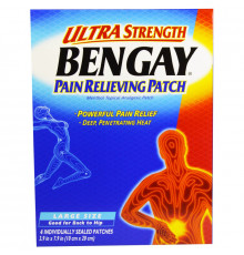 Bengay, Болеутоляющий пластырь Ultra Strength, большой размер, 4 штуки, 3,9 дюйма x 7,9 дюйма (10 см x 20 см)