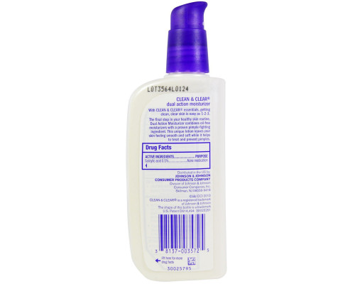 Clean & Clear, Dual Action Moisturizer, Salicylic Acid Acne Medication, 4 fl oz (118 ml) Clean & Clear, Dual Action Moisturizer, Salicylic Acid Acne Medication, 4 fl oz (118 ml)