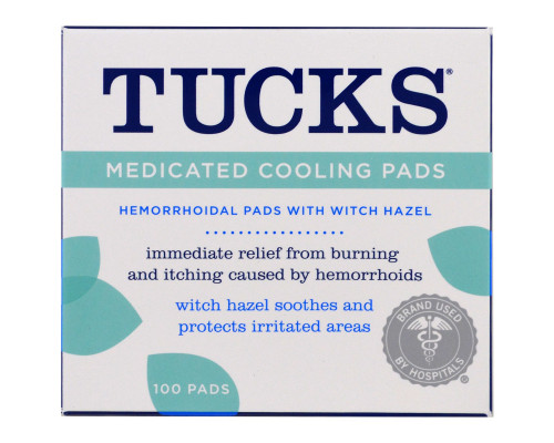 Tucks, пропитанные медикаментами охлаждающие подушечки, 100 подушечек Tucks, пропитанные медикаментами охлаждающие подушечки, 100 подушечек