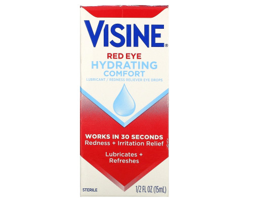 Visine, Red Eye, Hydrating Comfort, Lubricant/Redness Reliever Eye Drops, 1/2 fl oz (15 ml) Visine, Red Eye, Hydrating Comfort, Lubricant/Redness Reliever Eye Drops, 1/2 fl oz (15 ml)