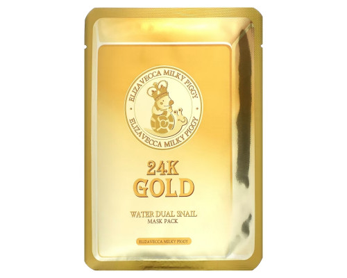 Elizavecca, Milky Piggy, 24k Gold Water Dual Snail Mask Pack, 10 Sheets, 0.88 oz (25 g) Each Elizavecca, Milky Piggy, 24k Gold Water Dual Snail Mask Pack, 10 Sheets, 0.88 oz (25 g) Each