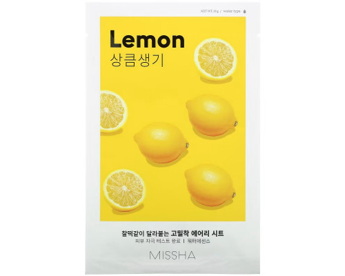 Missha, Airy Fit Beauty Sheet Mask, Lemon, 1 Sheet, 19 g Missha, Airy Fit Beauty Sheet Mask, Lemon, 1 Sheet, 19 g