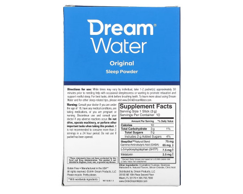 Dream Water, Порошок для сна, Сонные Ягоды, 10 Палочек, 3 г Каждый Dream Water, Порошок для сна, Сонные Ягоды, 10 Палочек, 3 г Каждый