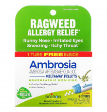 Boiron, Ambrosia, Ragweed Allergy Relief, Meltaway Pellets, 3 Tubes, 80 Pellets Each