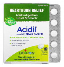 Boiron, Acidil, Acid Indigestion, Unflavored, 60 Meltaway Tablets