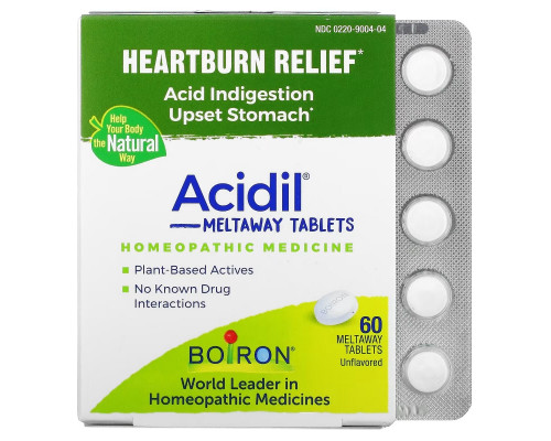 Boiron, Acidil, Acid Indigestion, Unflavored, 60 Meltaway Tablets Boiron, Acidil, Acid Indigestion, Unflavored, 60 Meltaway Tablets