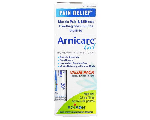 Boiron, Topical & Oral Pellets Value Pack, Arnica Gel Pain Relief, Approx. 80 Pellets, 2.6 oz (75 g) Boiron, Topical & Oral Pellets Value Pack, Arnica Gel Pain Relief, Approx. 80 Pellets, 2.6 oz (75 g)