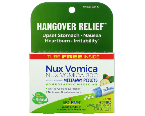 Boiron, Single Remedies, Nux Vomica 30C, 3 Tubes, Approx 80 Pellets Each Boiron, Single Remedies, Nux Vomica 30C, 3 Tubes, Approx 80 Pellets Each