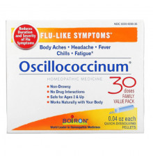 Травы и натуральные средства Boiron, Oscillococcinum, средство для облегчения симптомов гриппа, для особ старше 2 лет, 30 быстрорастворимых гранул по 1,13 г (0,04 унции)