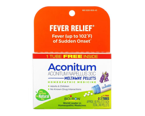 Boiron, Aconitum, лихорадка, гранулы Meltaway, 30C, 3 тюбика, 80 гранул в каждой Boiron, Aconitum, лихорадка, гранулы Meltaway, 30C, 3 тюбика, 80 гранул в каждой