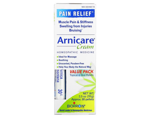 Boiron, Arnicare Cream, Pain Relief, Value Pack, 2.5 oz (70 g) and Approx. 80 Pellets Boiron, Arnicare Cream, Pain Relief, Value Pack, 2.5 oz (70 g) and Approx. 80 Pellets