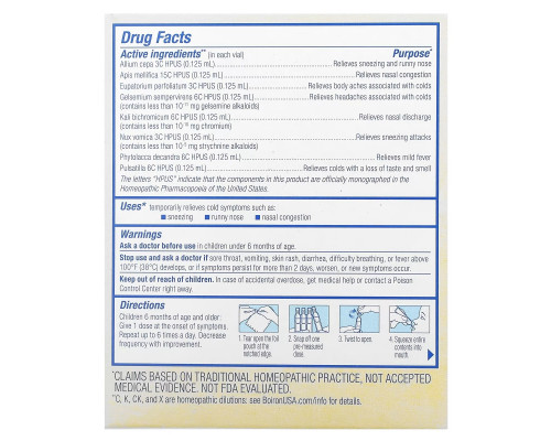 Boiron, ColdCalm, Cold Relief, 6 Months & Up, 30 Single Oral Liquid Doses, .034 fl oz Each Boiron, ColdCalm, Cold Relief, 6 Months & Up, 30 Single Oral Liquid Doses, .034 fl oz Each