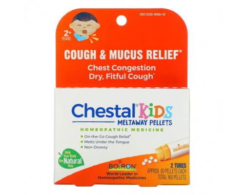 Детское здоровье Boiron, Chestal Kids Meltaway Pellets, средство от кашля и слизи, от 2 лет, 2 пробирки, прибл. 80 пеллет каждая Детское здоровье Boiron, Chestal Kids Meltaway Pellets, средство от кашля и слизи, от 2 лет, 2 пробирки, прибл. 80 пеллет каждая