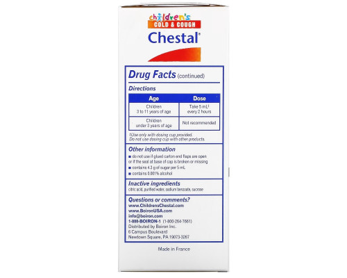 Boiron, Chestal, Children's Cold & Cough, 3+ and Older, 6.7 fl oz (200 ml) Boiron, Chestal, Children's Cold & Cough, 3+ and Older, 6.7 fl oz (200 ml)