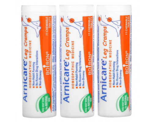 Арника Boiron, Arnicare Leg Cramps, облегчение судороги ног, 3 тюбика, 11 жевательных таблеток в тюбике Арника Boiron, Arnicare Leg Cramps, облегчение судороги ног, 3 тюбика, 11 жевательных таблеток в тюбике