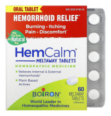 Травы и натуральные средства Boiron, HemCalm, средство от геморроя, без добавок, 60 быстрорастворимых таблеток
