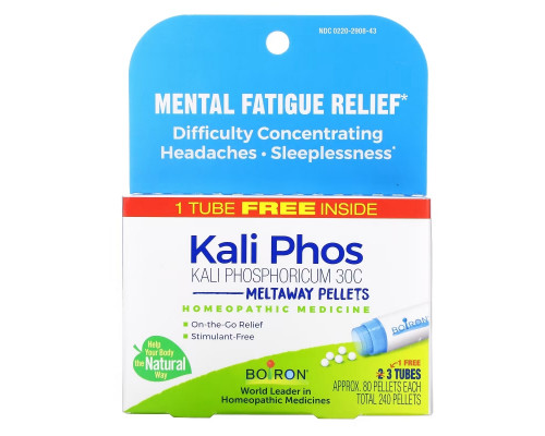Boiron, Kali Phosphoricum, гранулы Meltaway, 30C, 3 тюбика, прибл. 80 гранул каждая Boiron, Kali Phosphoricum, гранулы Meltaway, 30C, 3 тюбика, прибл. 80 гранул каждая